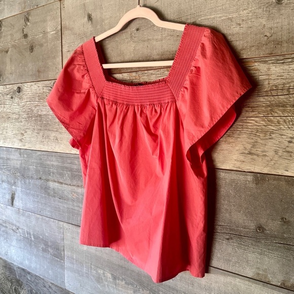 Rails Sonora Square Neck Top M Spiced Coral Flutter Sleeve Smock Gathered Girlie - Picture 5 of 12